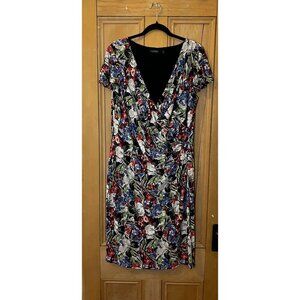 Lauren Ralph Lauren Womens Faux Wrap Floral Stretch Dress Size 16 White SP EXC
